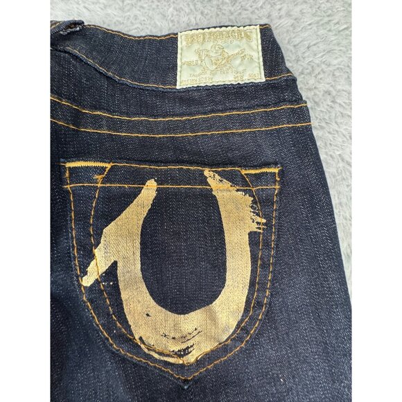 True Religion Bobby Womens 25 Dark Wash Flare Jeans NWOT White Gold Tag Made-USA - Picture 12 of 16